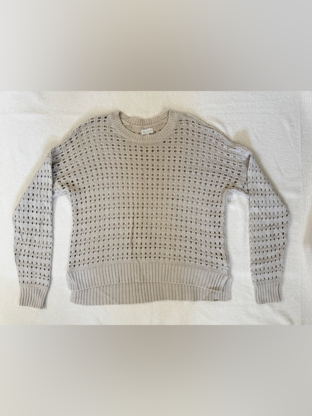 Lucky Brand Open-Knit Crewneck Sweater in Light Beige